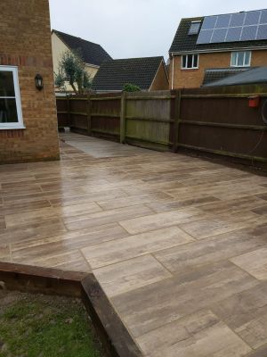 Tiled diagonal patio