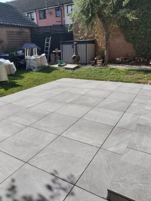 Modern square paving stones with step